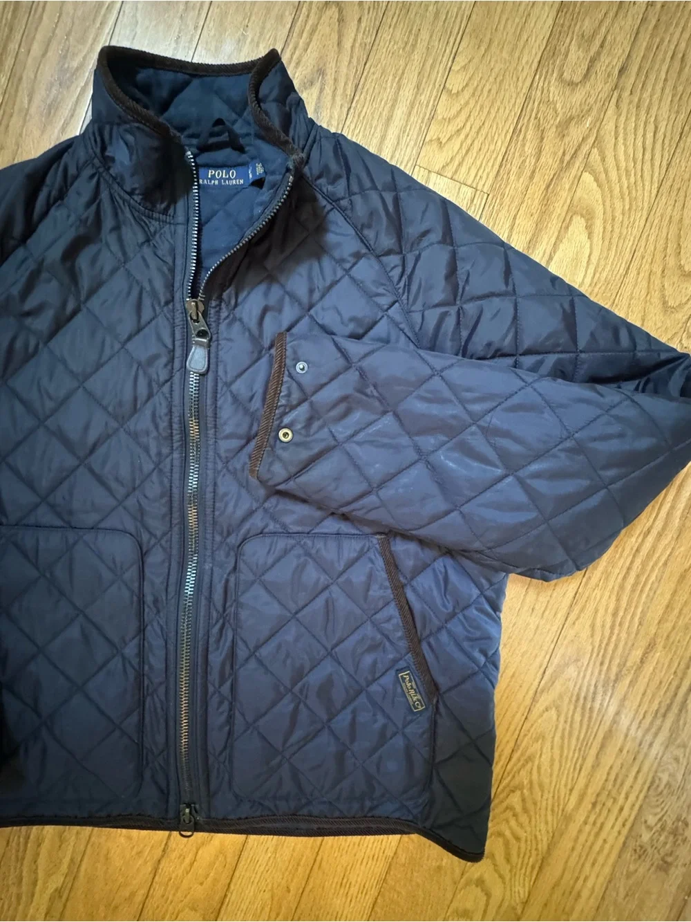 Polo Ralph Lauren Mens Quilted Field Jacket Navy Sz XL Corduroy Trim Equestrian